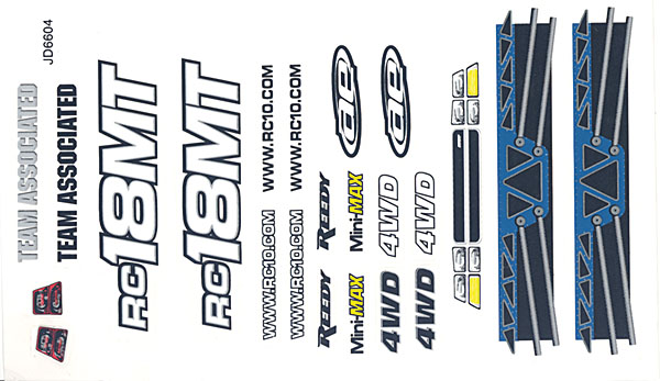 Associated RC18MT Decal Sheet and Masks